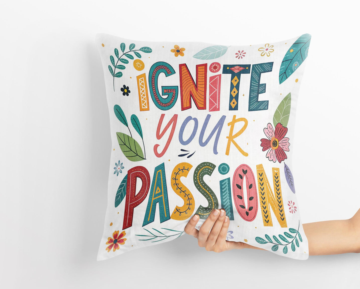 Hand Lettered &#39;Ignite Your Passion&#39; Decorative Pillow | Nature Inspired Art | Unique Home Accent