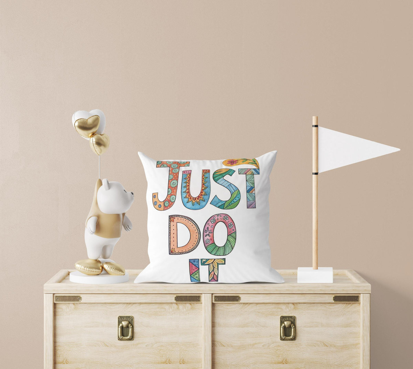 Folk Art Inspired &#39;Just Do It&#39; Pillow | Colorful Lettering | Encouraging Room Accent