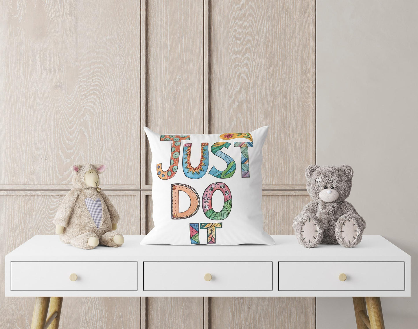 Folk Art Inspired &#39;Just Do It&#39; Pillow | Colorful Lettering | Encouraging Room Accent