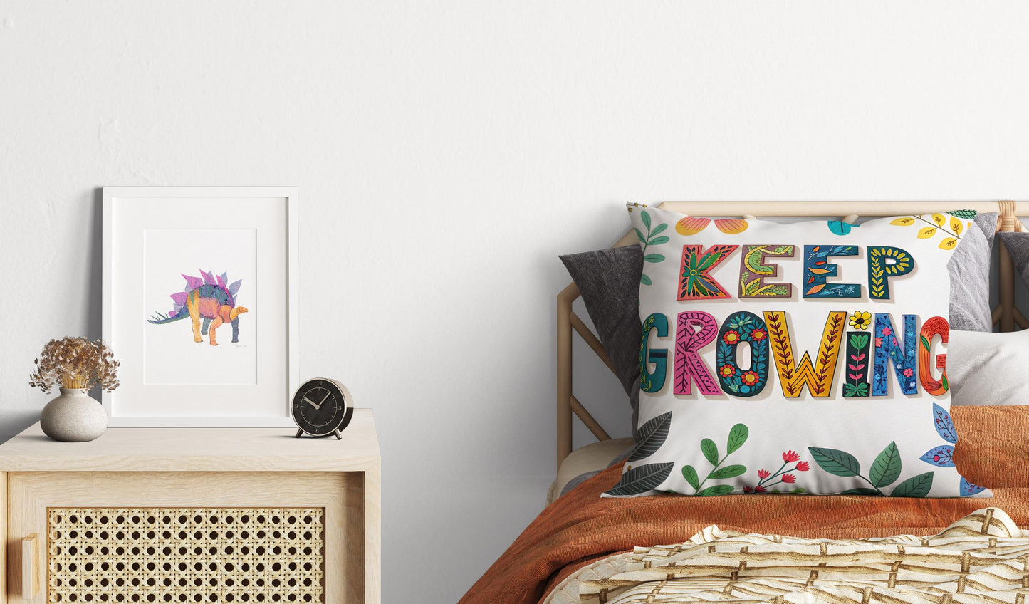 Keep Growing Inspirational Pillow | Floral Typography Boho Home Decor | Motivational Gift