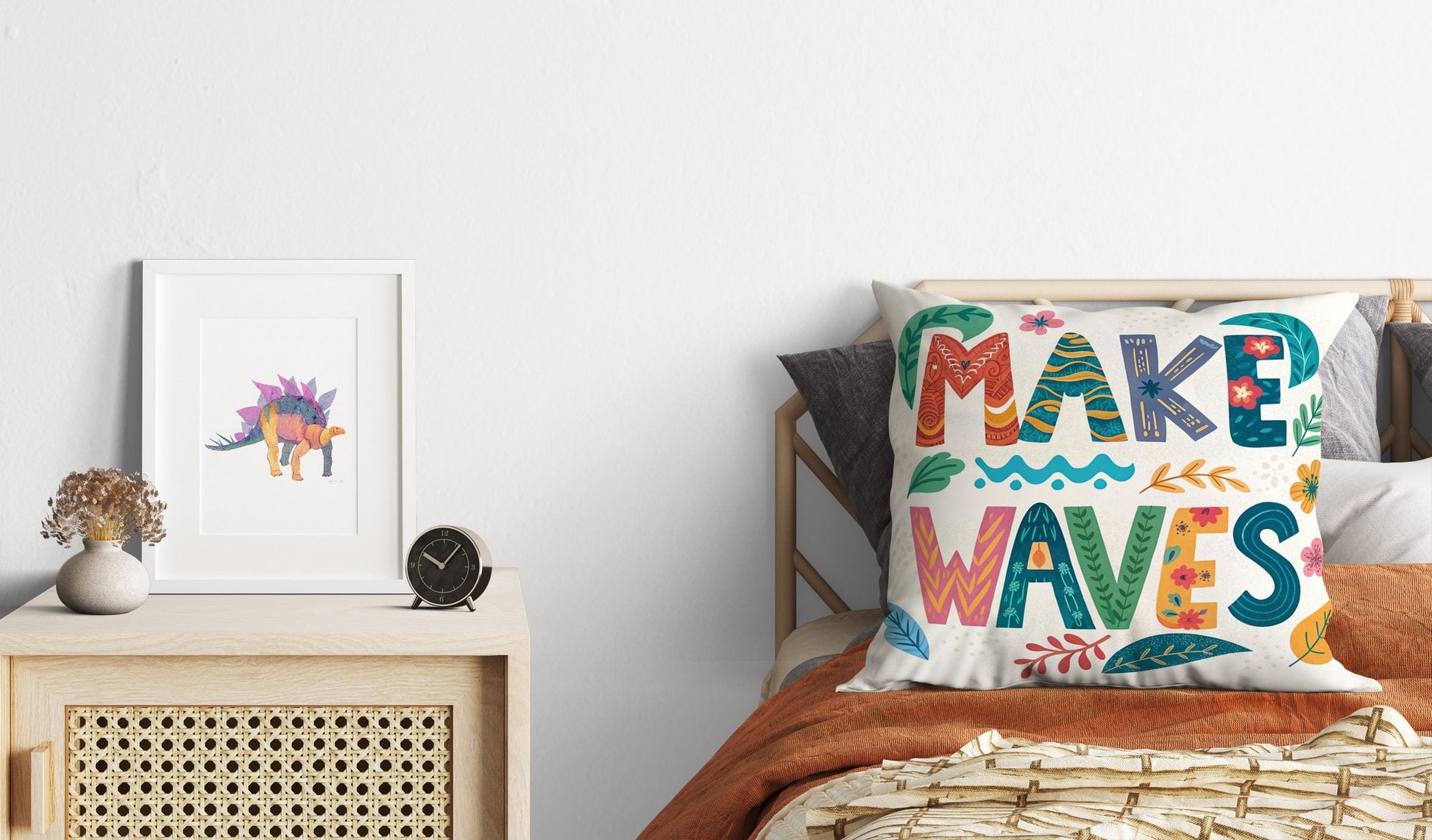 Artistic &#39;Make Waves&#39; Cushion | Boho Chic Floral Pillow | Empowering Home Decor