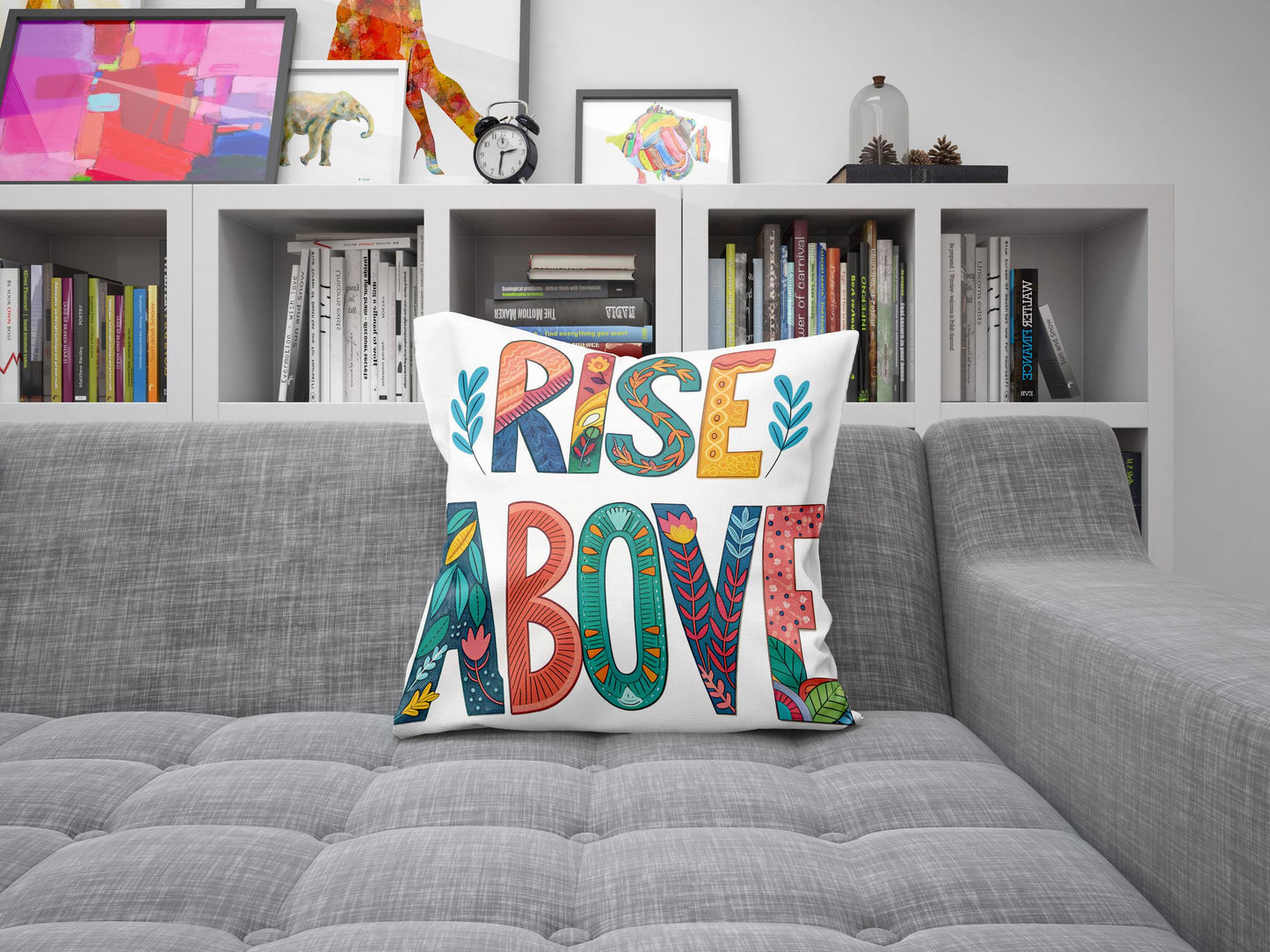 Rise Above Motivational Pillow | Hand Lettered Boho Home Decor | Inspirational Gift