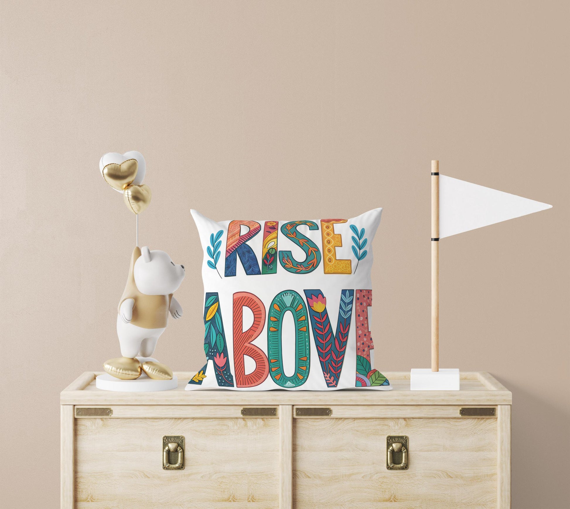 Rise Above Motivational Pillow | Hand Lettered Boho Home Decor | Inspirational Gift