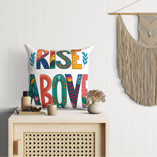 Rise Above Motivational Pillow | Hand Lettered Boho Home Decor | Inspirational Gift