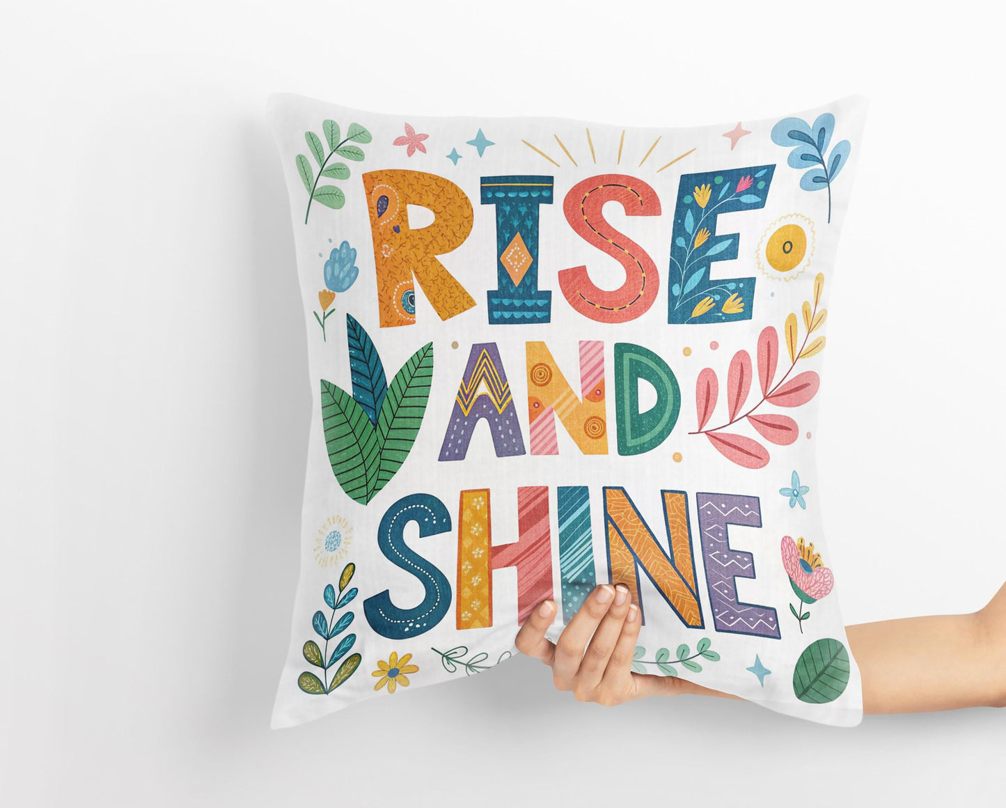 Rise and Shine Motivational Pillow - Colorful Inspirational Home Decor - George Miller Art