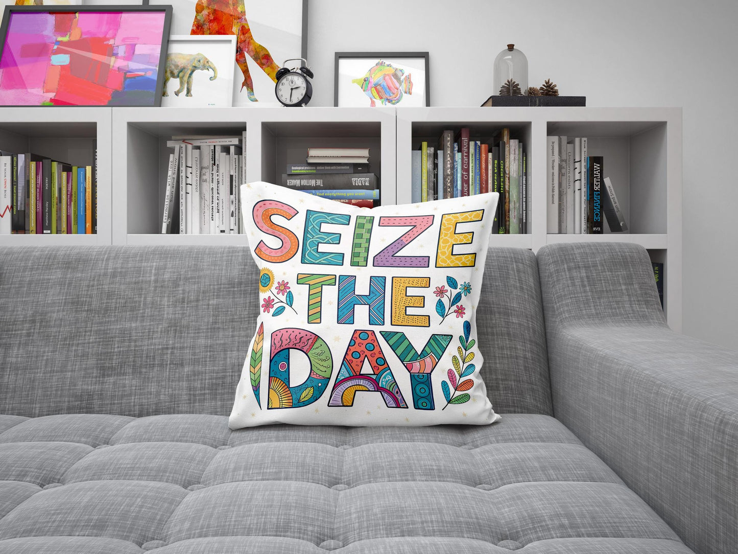 Inspirational Typography Pillow - Seize The Day Artistic Home Decor