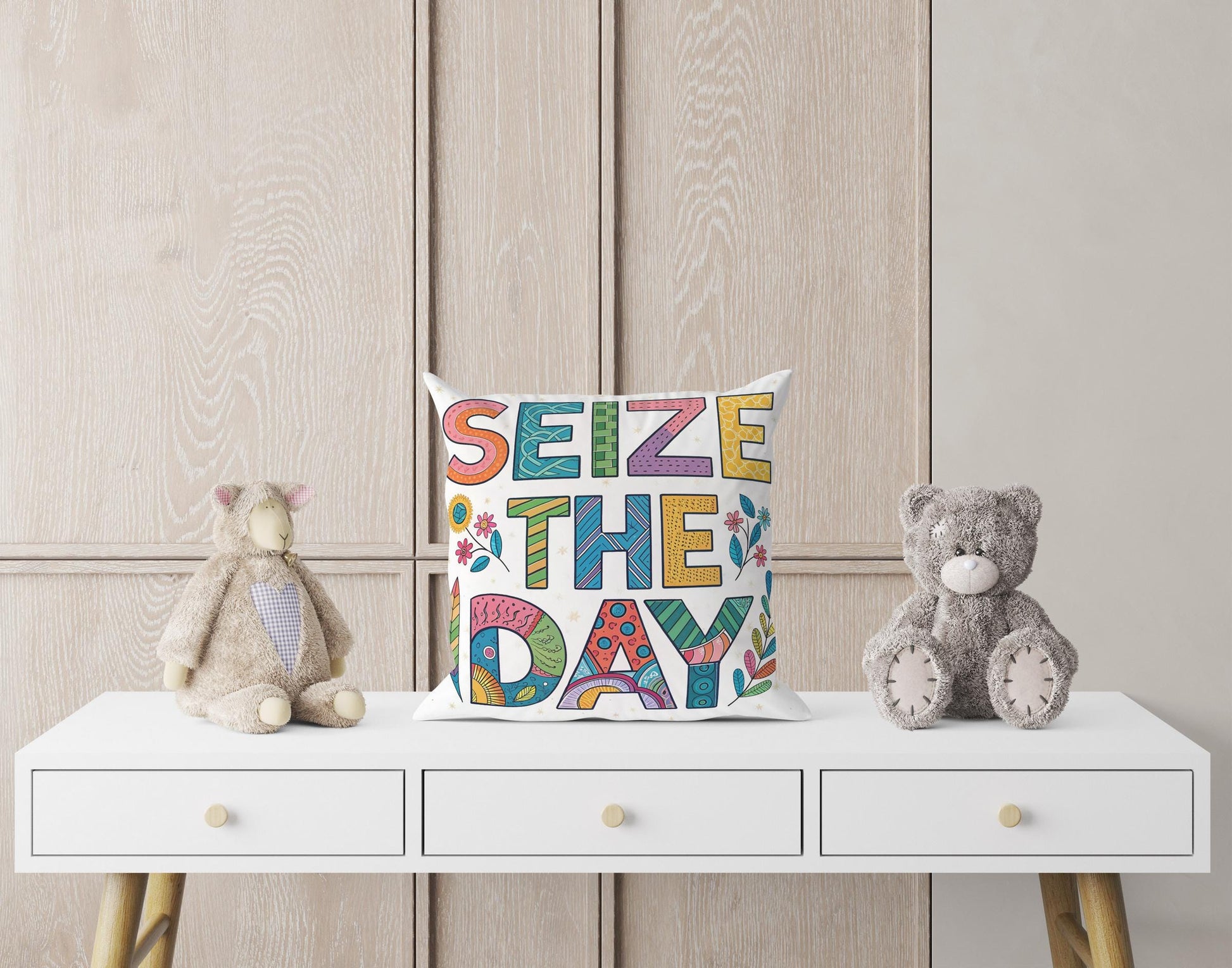 Hand-Drawn Typography Cushion - Seize The Day Positive Home Decor