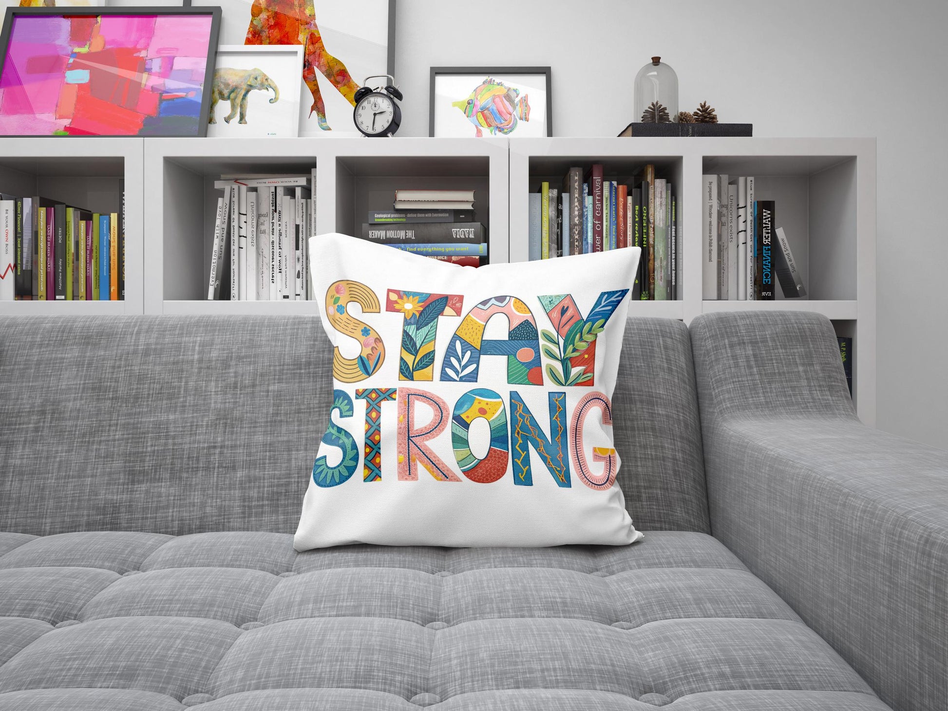 Nature-Inspired Motivational Pillow - Stay Strong Folk Art Design