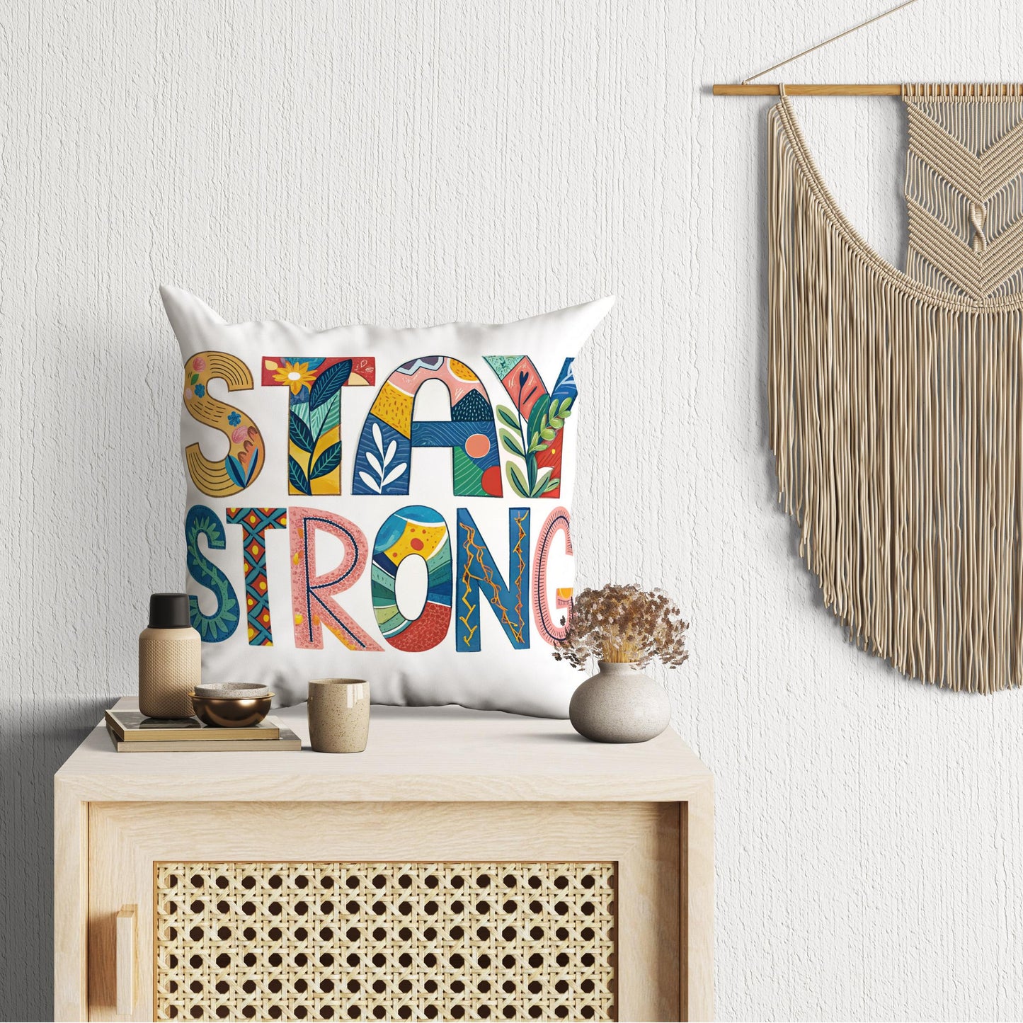 Vibrant Nature Pattern Pillow - Stay Strong Cheerful Decor