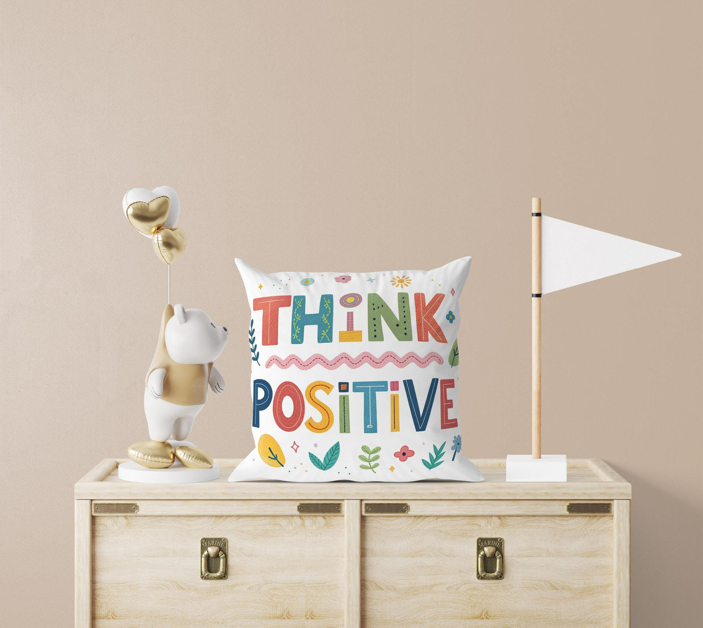 Inspirational Cushion | Colorful &#39;Think Positive&#39; Design | Uplifting Message Decor