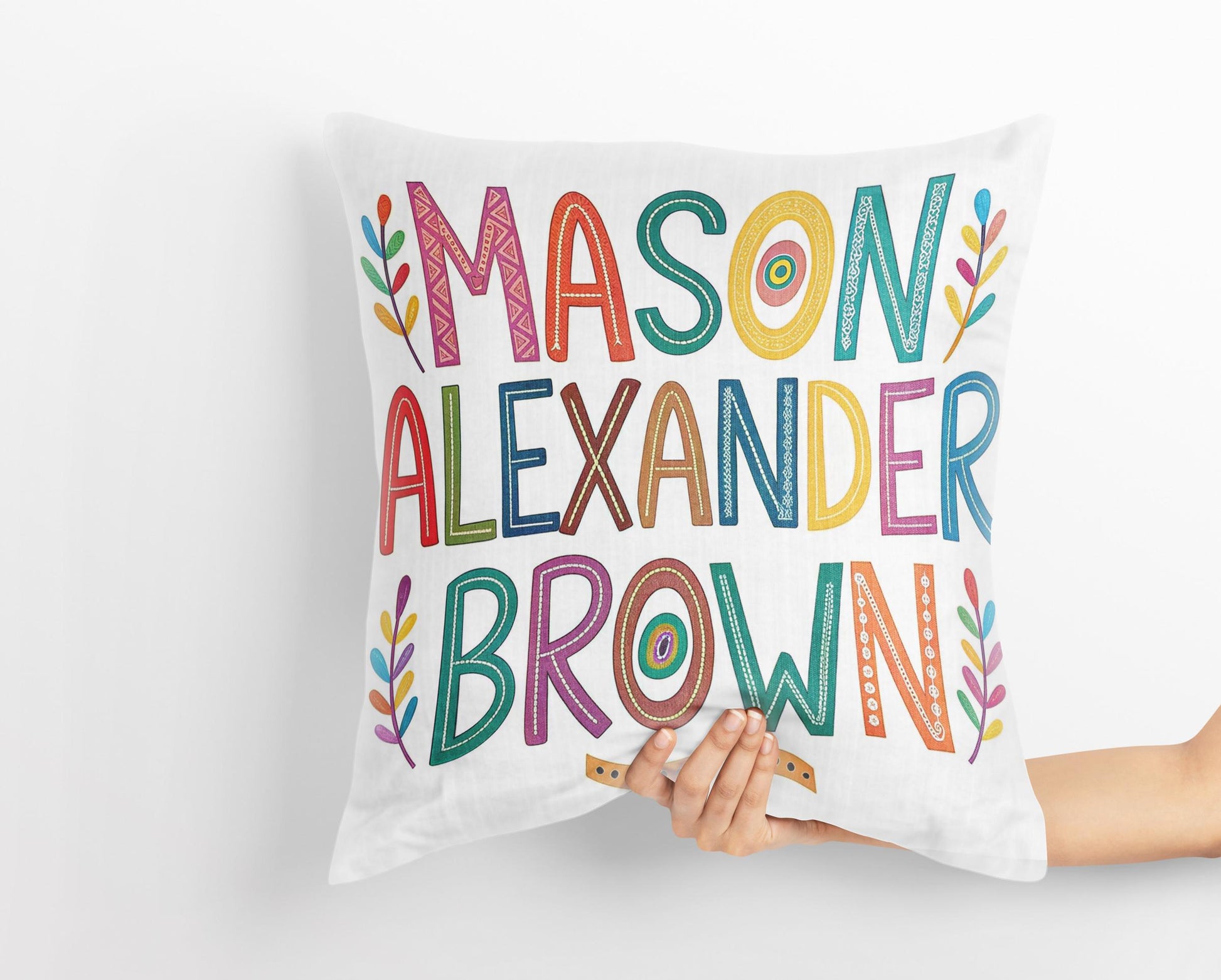 Custom Illustrated Name Cushion | Kids Decor | Colorful Typography Pillow | George Miller Design