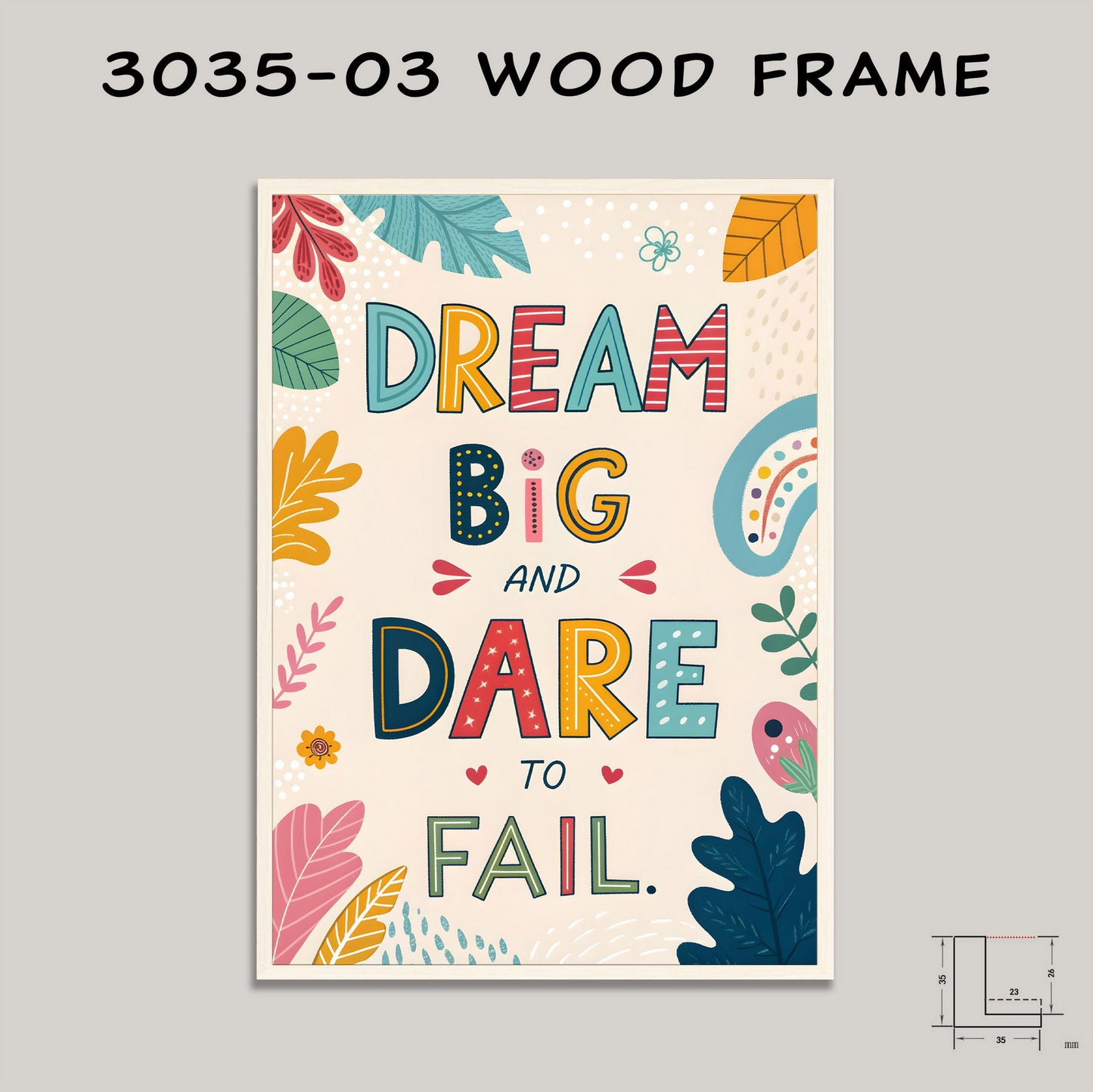 Motivational Office Decor | Dream Big and Dare Quote | Colorful Wall Art | Botanical Typography | Canvas Print