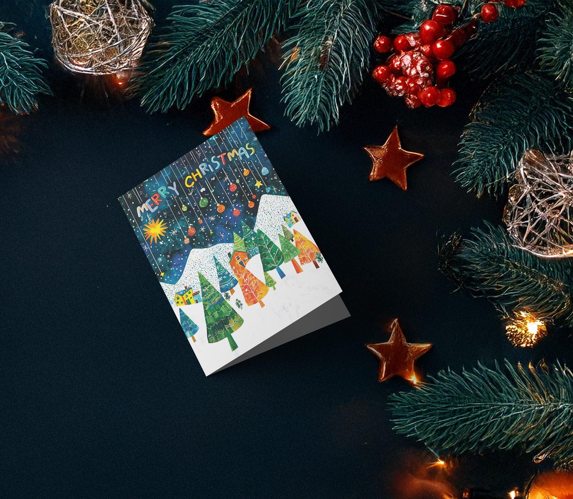 Colorful Ornaments Christmas Card | Whimsical Winter | George Miller Holiday Greeting