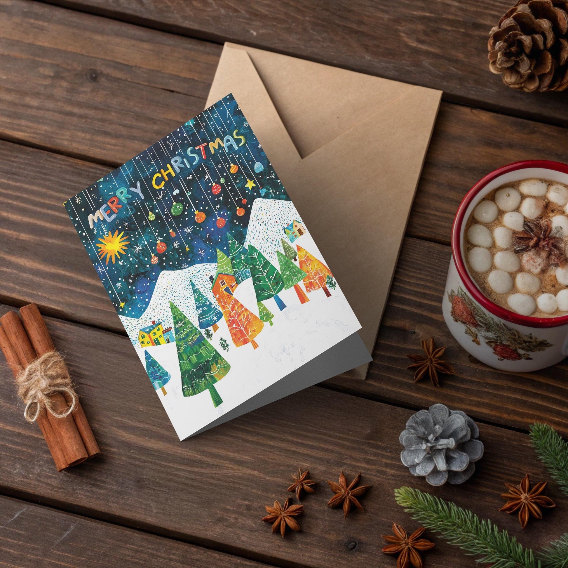Whimsical Christmas Card | George Miller Art | Colorful Winter Wonderland | Unique Holiday Greeting