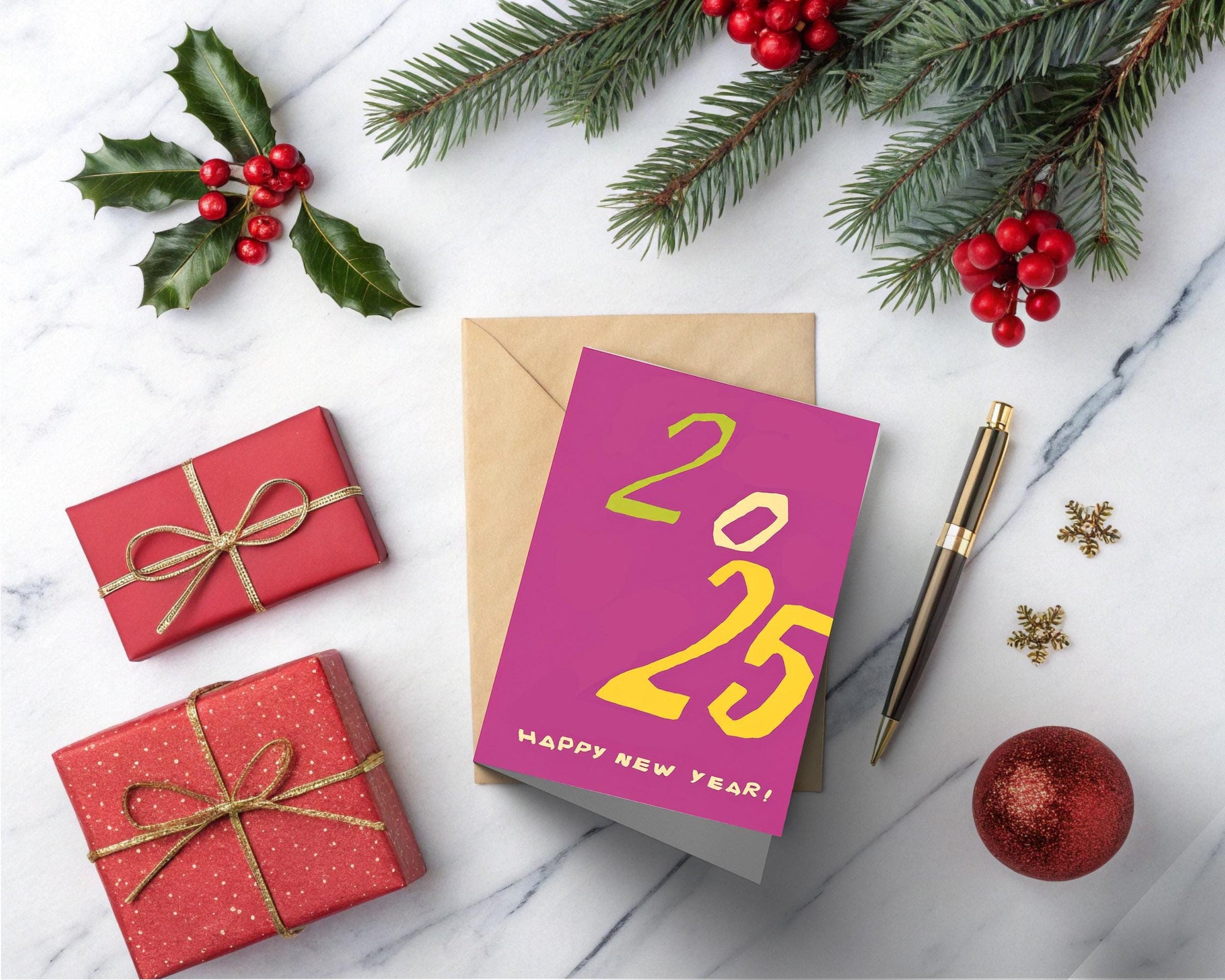 Happy New Year 2025 Greeting Cards Playful Designs Festive Typography Colorful Set 10 Pack