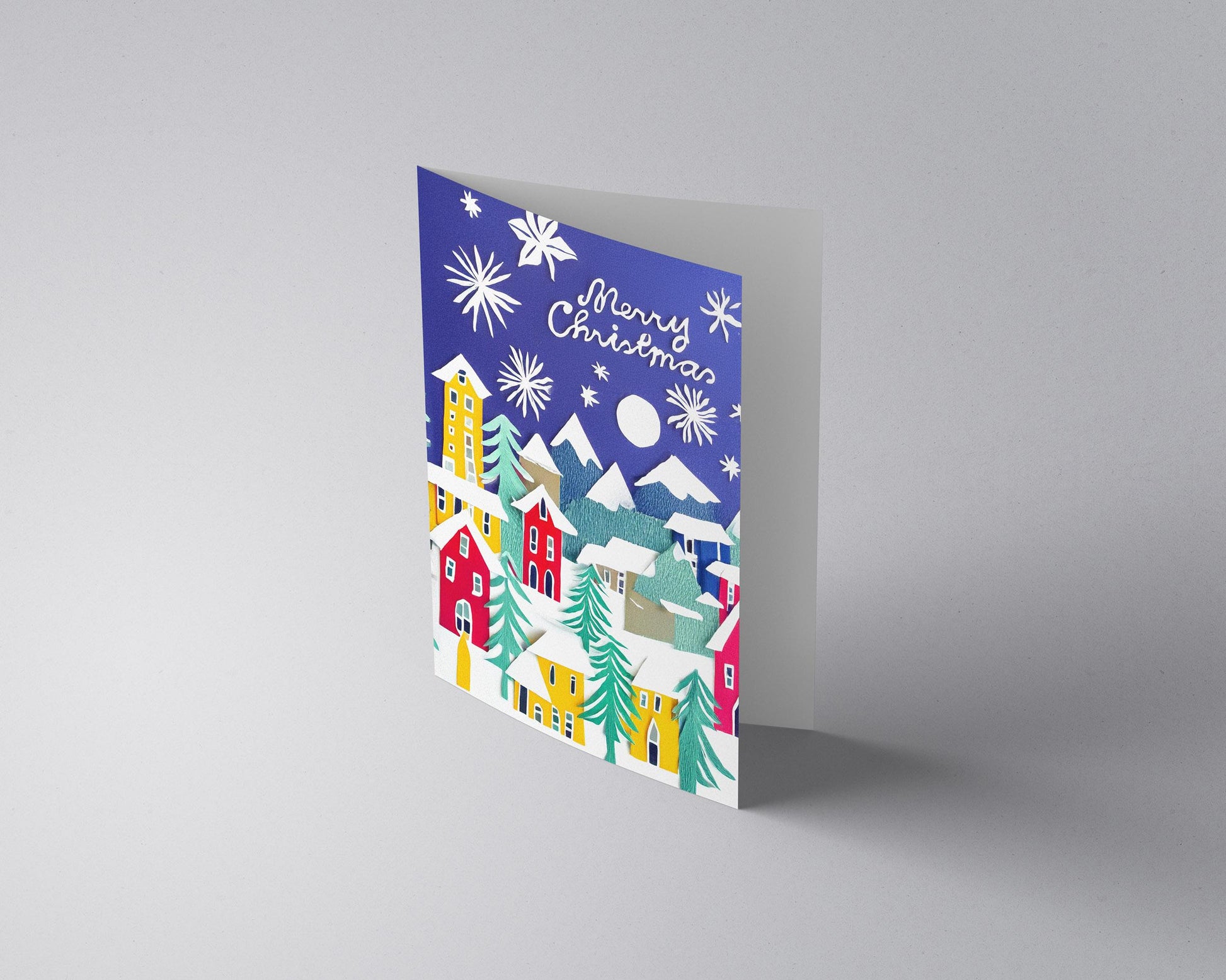 Whimsical Holiday Card Christmas Village Scene Artistic Greeting Modern Xmas Art