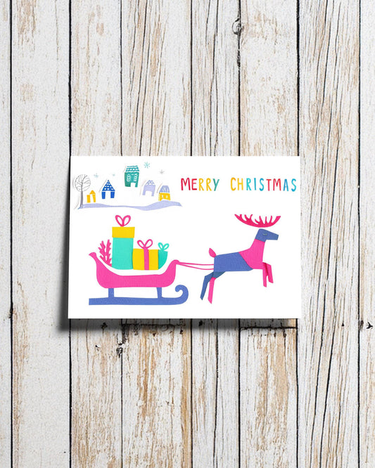 Modern Christmas Card | Geometric Reindeer | Minimalist Holiday Design | Colorful Xmas Greeting