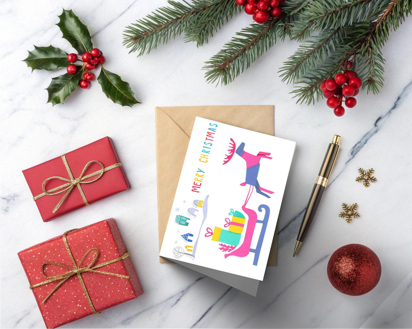 Artistic Seasonal Greeting Card | Playful Presents | Cheerful Christmas Design by George Miller