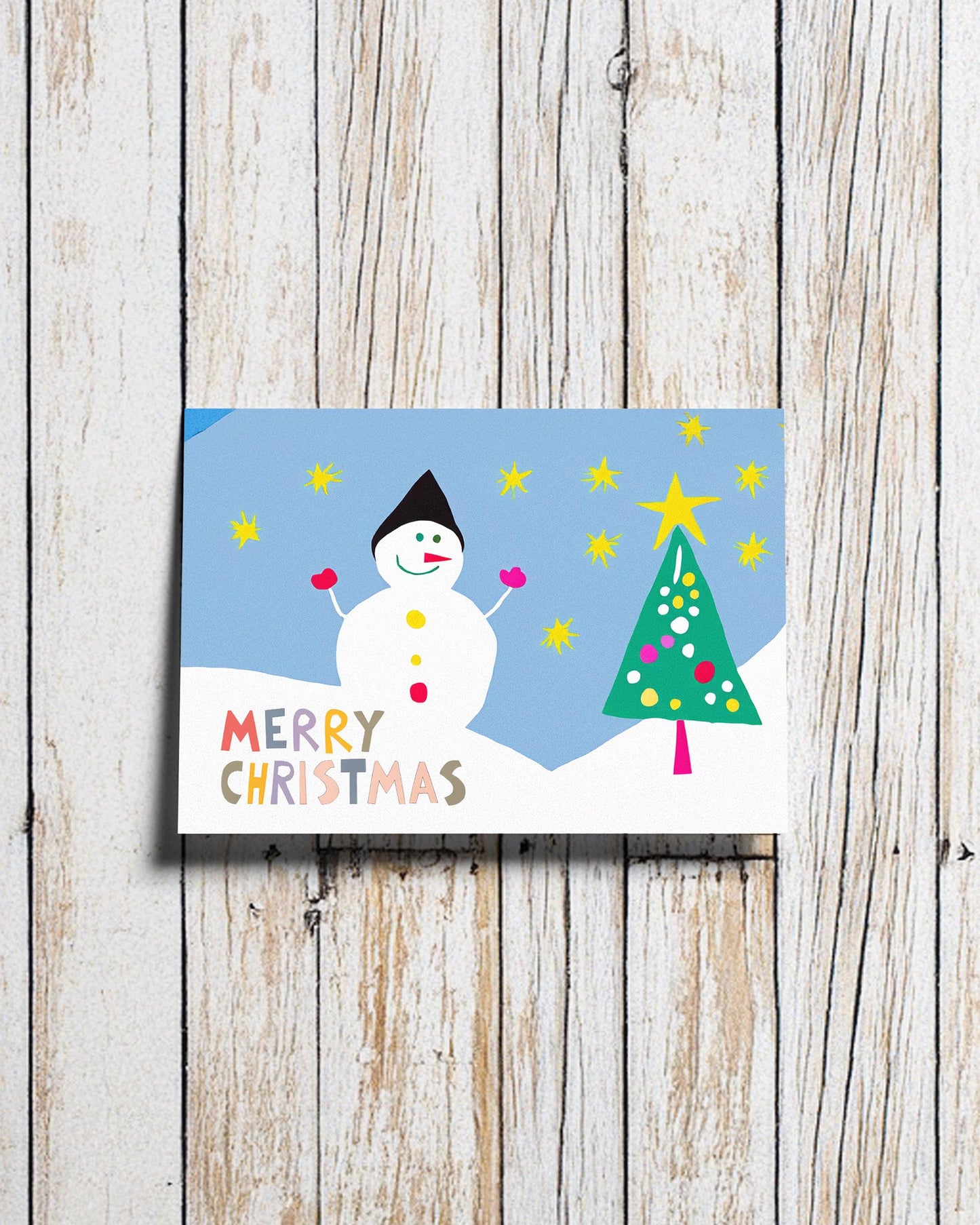 Cheerful Snowman Card | Artistic Christmas Greeting | Vibrant Winter Scene | George Miller Illustration