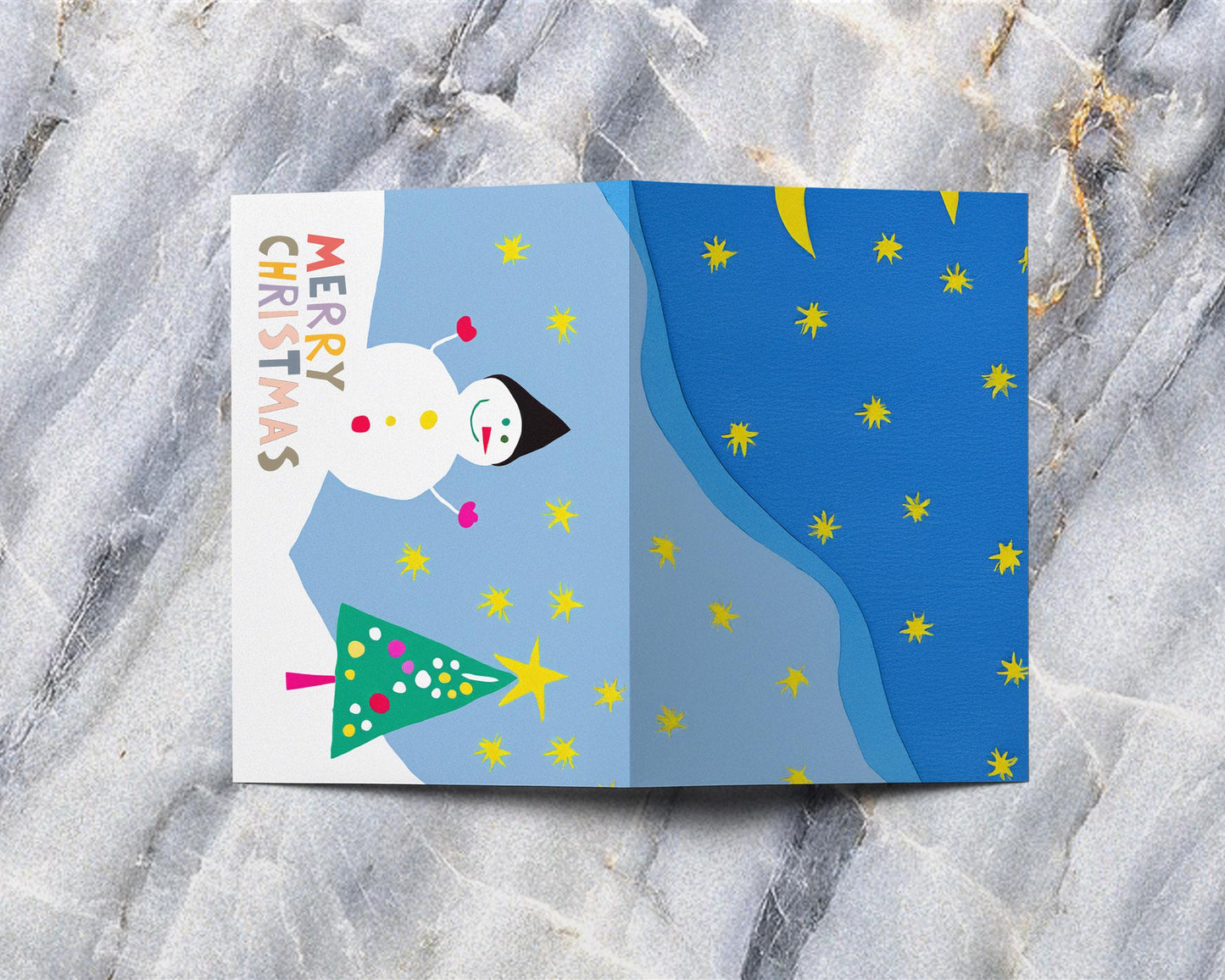 Minimalist Christmas Card | Playful Snowman Art | George Miller Holiday Print | Colorful Greeting