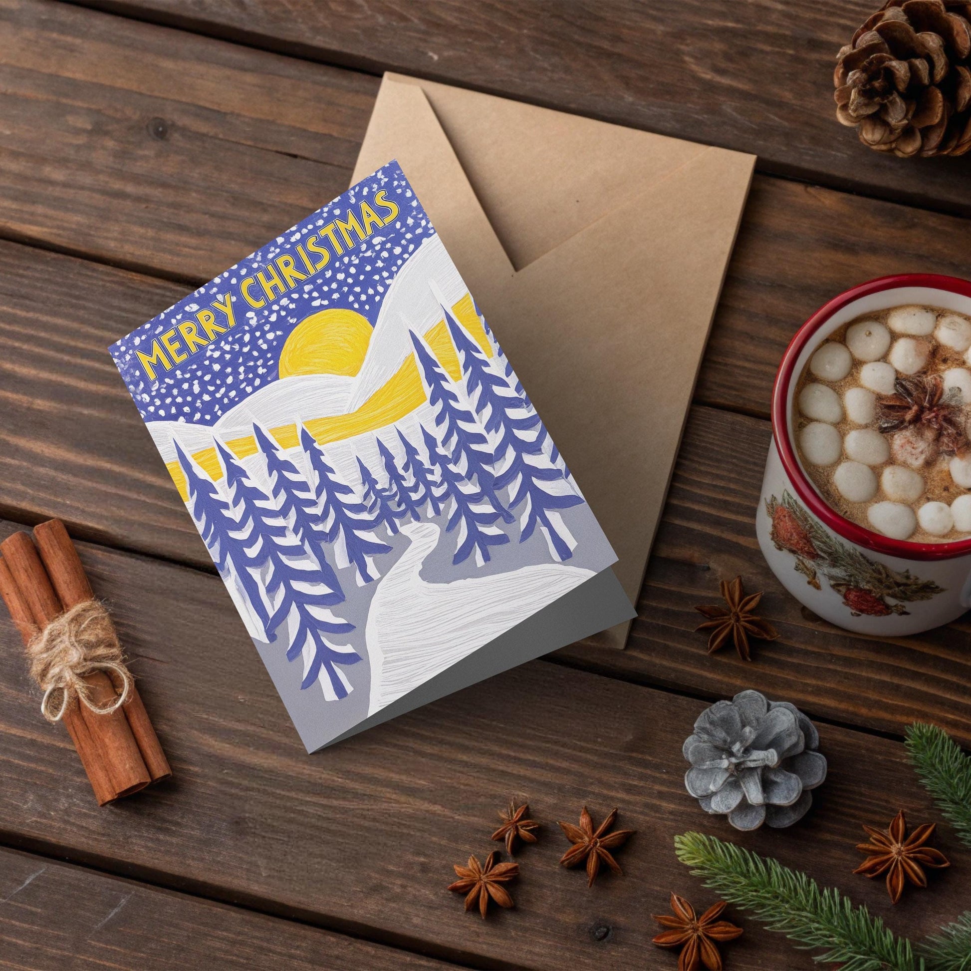 Contemporary Forest Christmas Card | Artistic Holiday Greeting | Starry Night Design