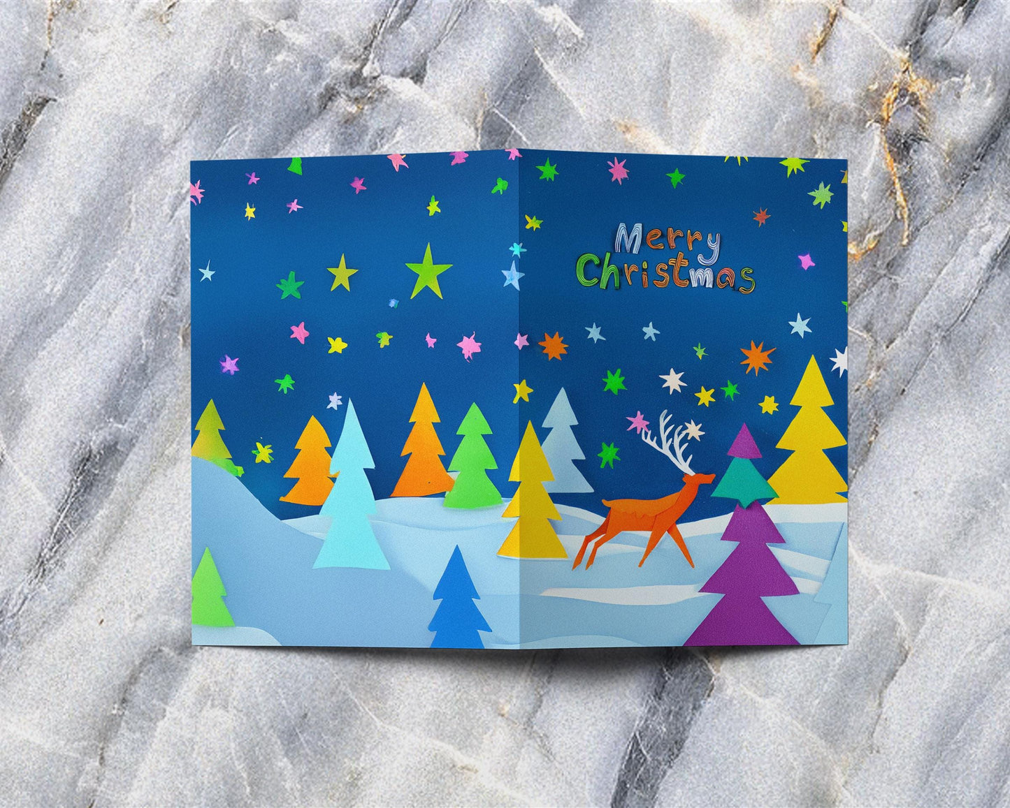 Playful Christmas Greeting | Vibrant Winter Scene | Artistic Holiday Card | Geometric Trees