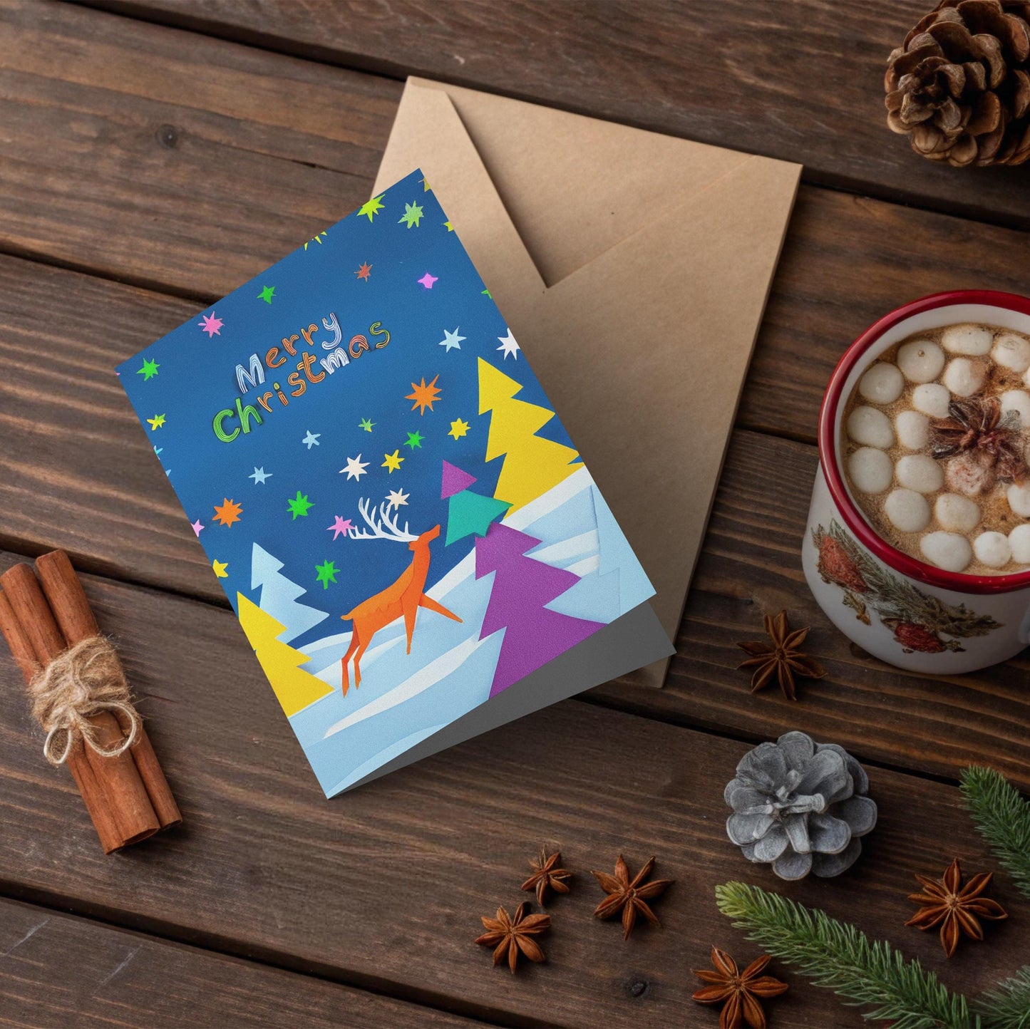 Joyful Holiday Greeting | Artistic Christmas Scene | Playful Winter Card | Cheerful Colors