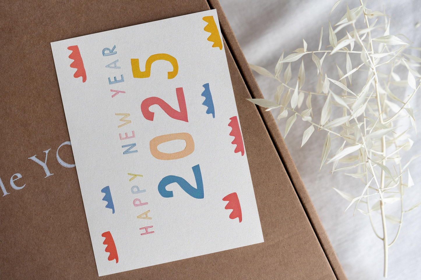 Happy New Year Card 2025 Minimalist Festive Design Colorful Print Holiday Wishes