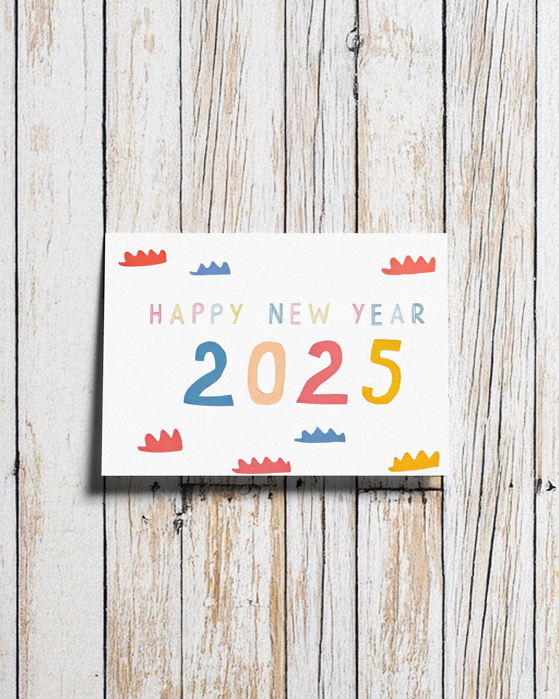 Minimalist New Year Card 2025 Festive Design Colorful Art Print Holiday Decor Cheerful