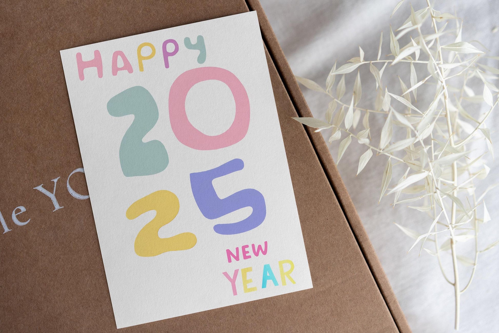 Happy New Year 2025 | Playful Typography Card | Soft Pastel Colors | Contemporary Wish