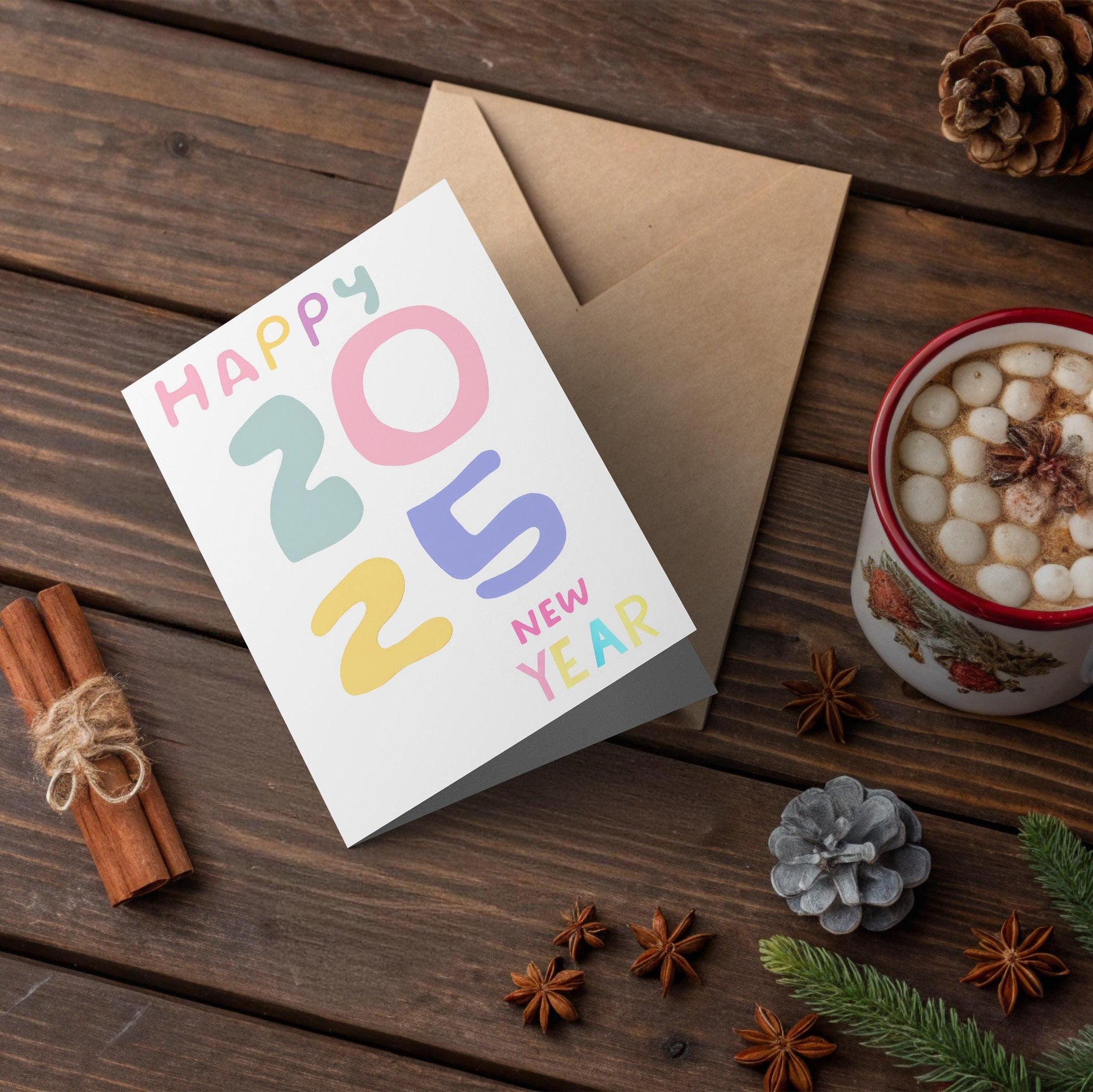 Contemporary New Year | 2025 Typographic Art | Soft Color Palette | Joyful Greeting Card