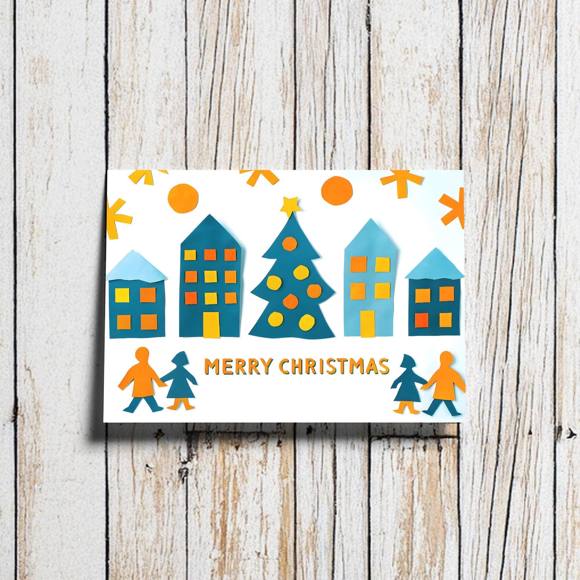 Colorful Christmas Tree Cards | George Miller Paper Cut Out Art | Digital Holiday Greetings