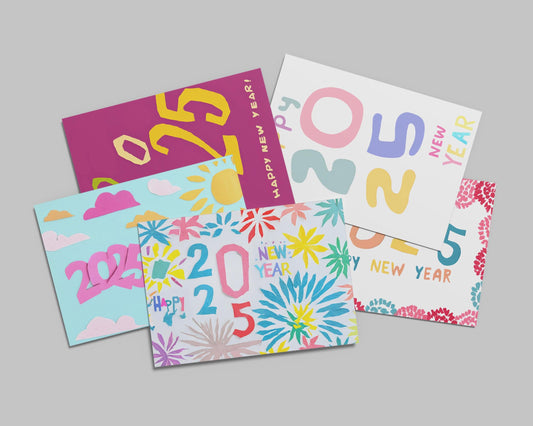 10 Colorful New Year Cards Digital Download | Modern Typography 2025 | Artistic 2025 Digital Greetings | Unique 2025 Greeting Cards