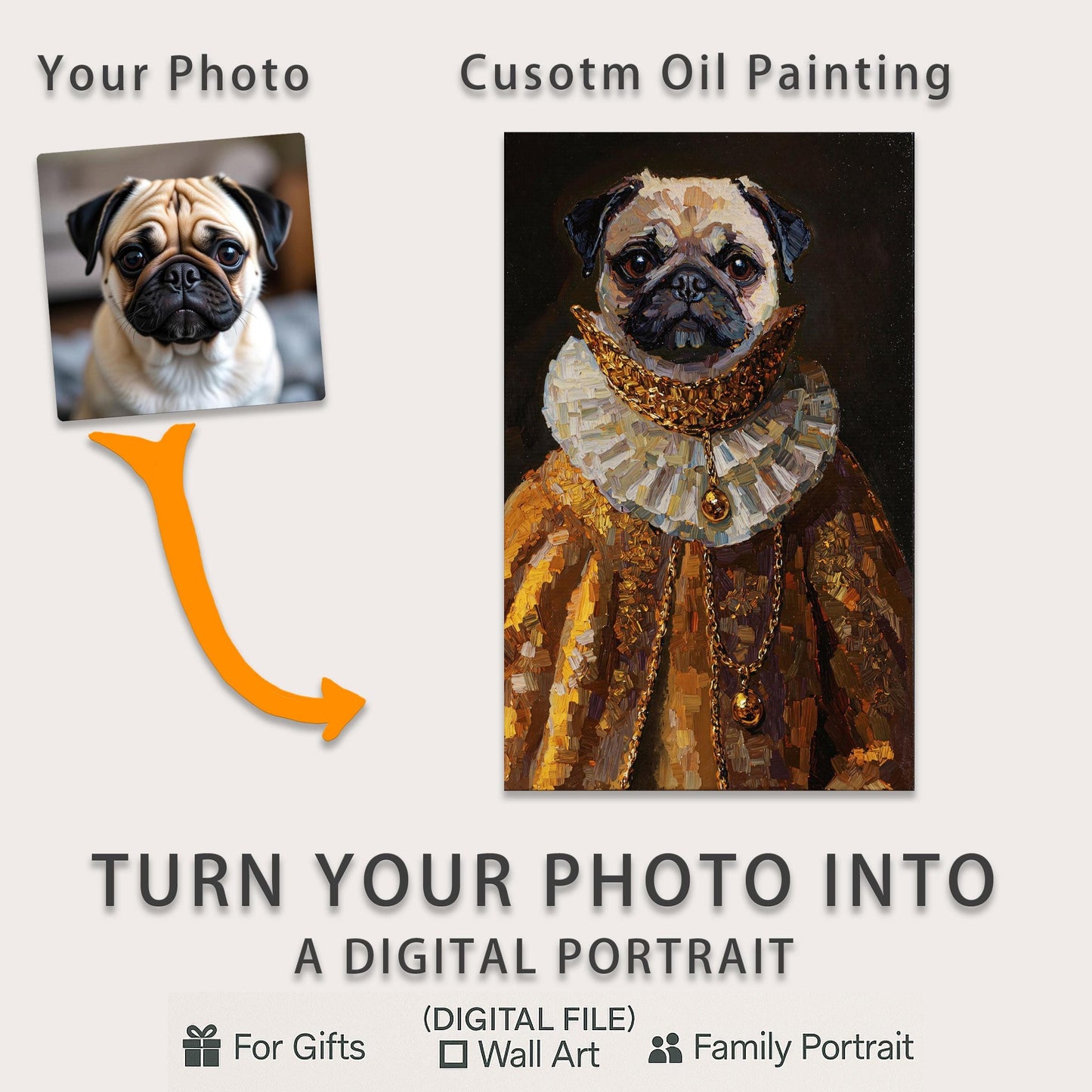 Whimsical Pet Portrait – Digital Thick Oil Painting Style, Custom Cosplay Art from Your Photo - Personalized Digital Dog Portrait - Cat Art
