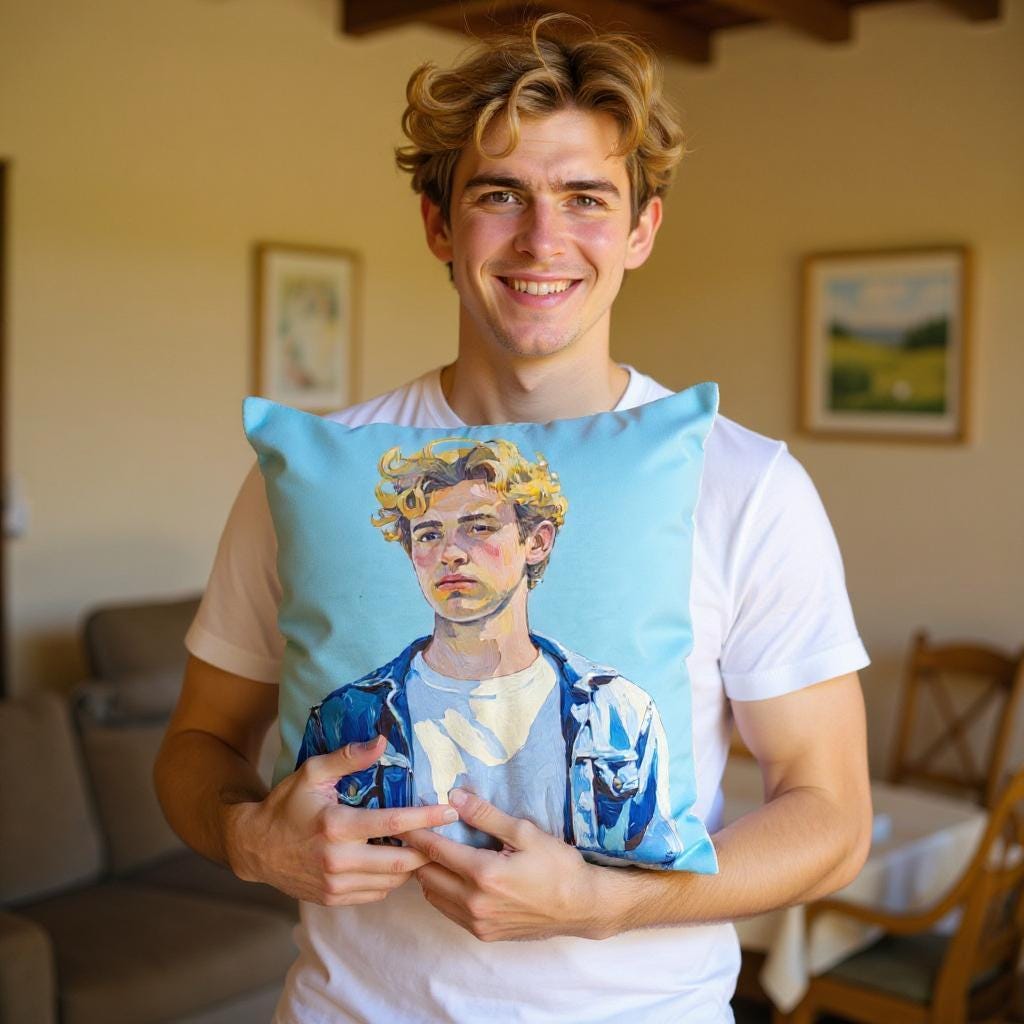 Thick Brushstroke Portrait Cushion - Faux Down Stuffed Art Pillow