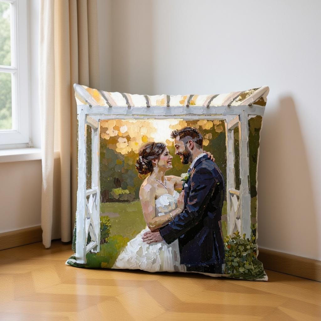 Custom Wedding Portrait Throw Pillow - Oil Painting Style Gift for Couples - Personalized Bridal Keepsake Pillow