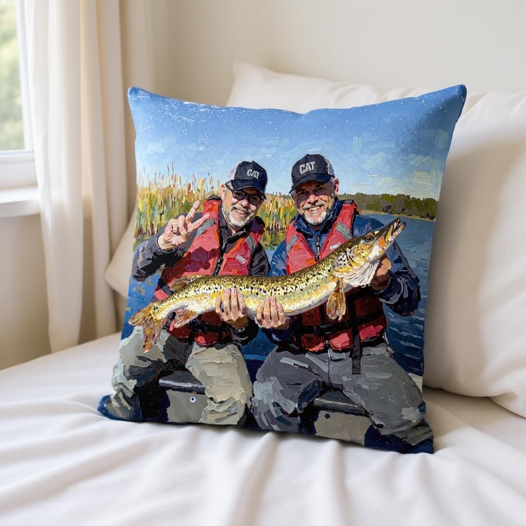 Personalized Family Pillow with Pet – Hand Painted Oil Art Gift
