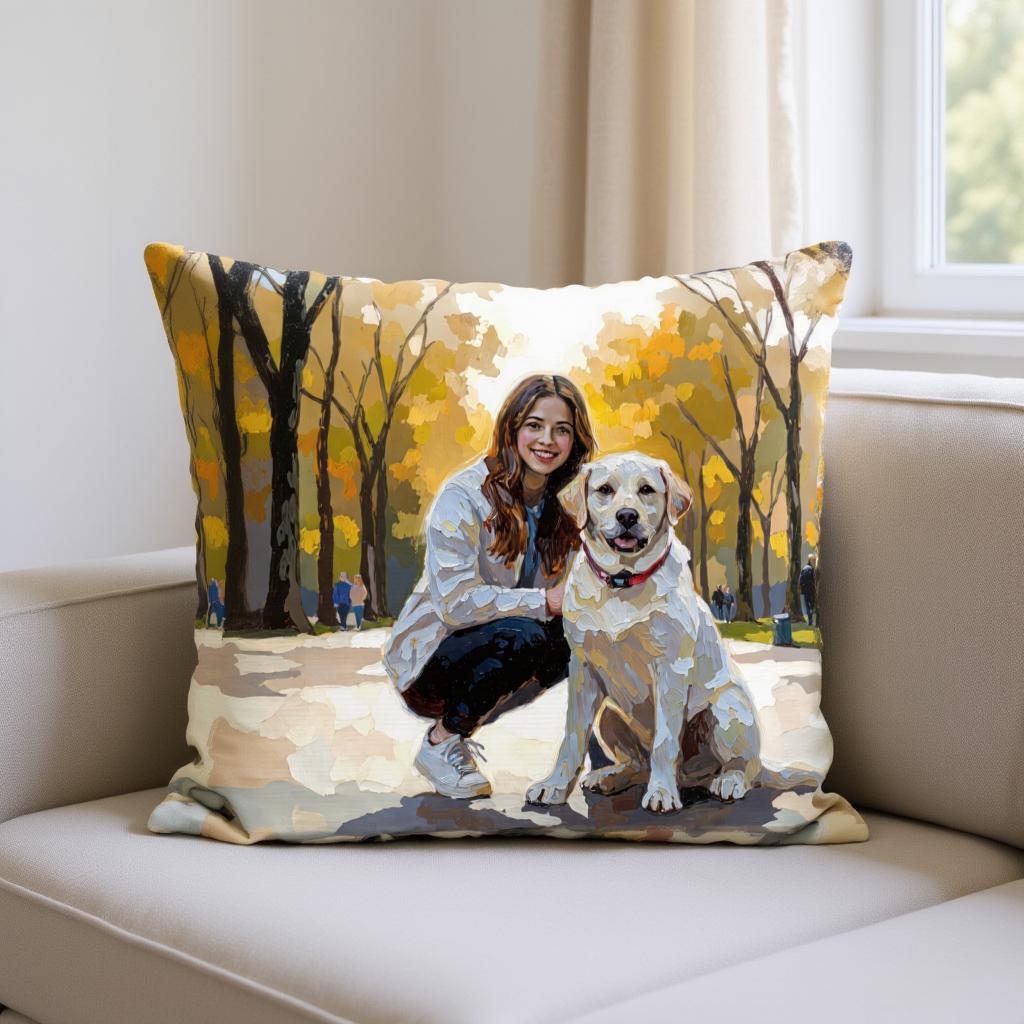 Thick Oil Painted Pet Pillow - Personalized Dog Cat Portrait Cushion from Photo