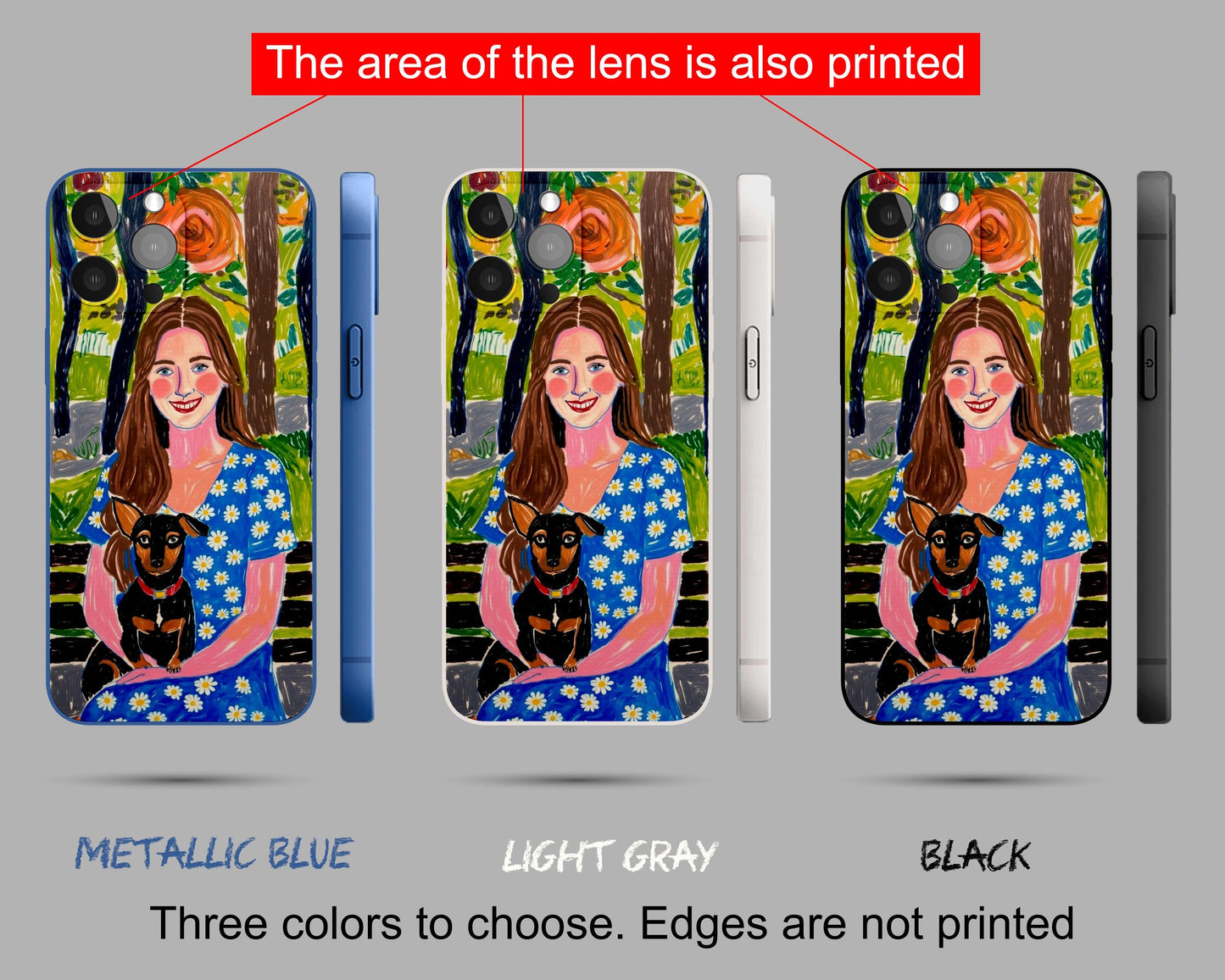 Custom Pet and Owner Portrait iPhone Case – Personalized Dog Cat Art iPhone Cover - Compatible with iPhone 13, 14, 15, 16