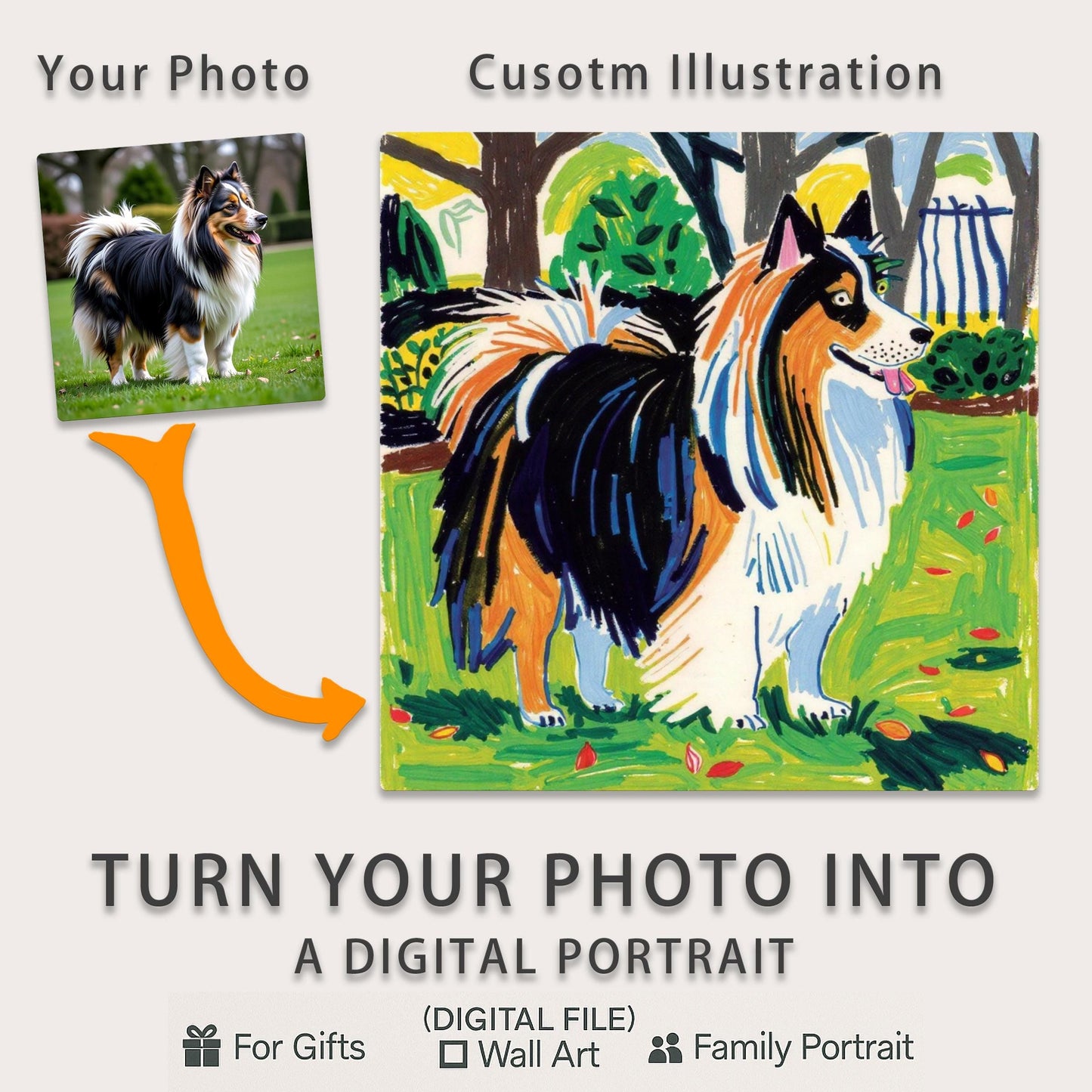 Custom Digital Pet Portrait from Photo – Vibrant Hand-Painted Style – Perfect Gift & Memorial Keepsake - Great for Prints, Mugs, and Gifts
