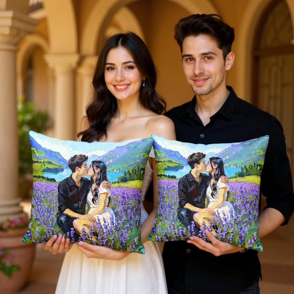 Custom Painted Throw Pillow – Double Sided Family Portrait Art