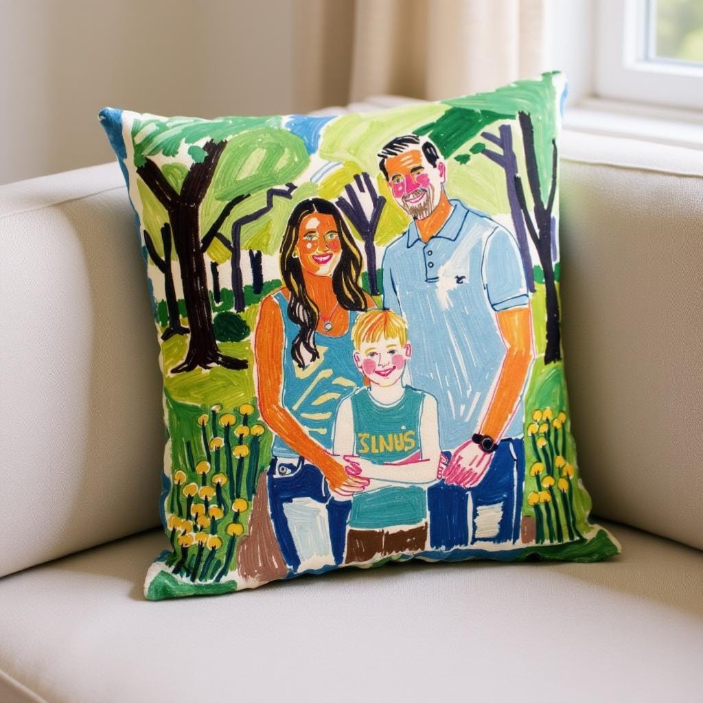 Custom Family Portrait Throw Pillow – Personalized Photo Art