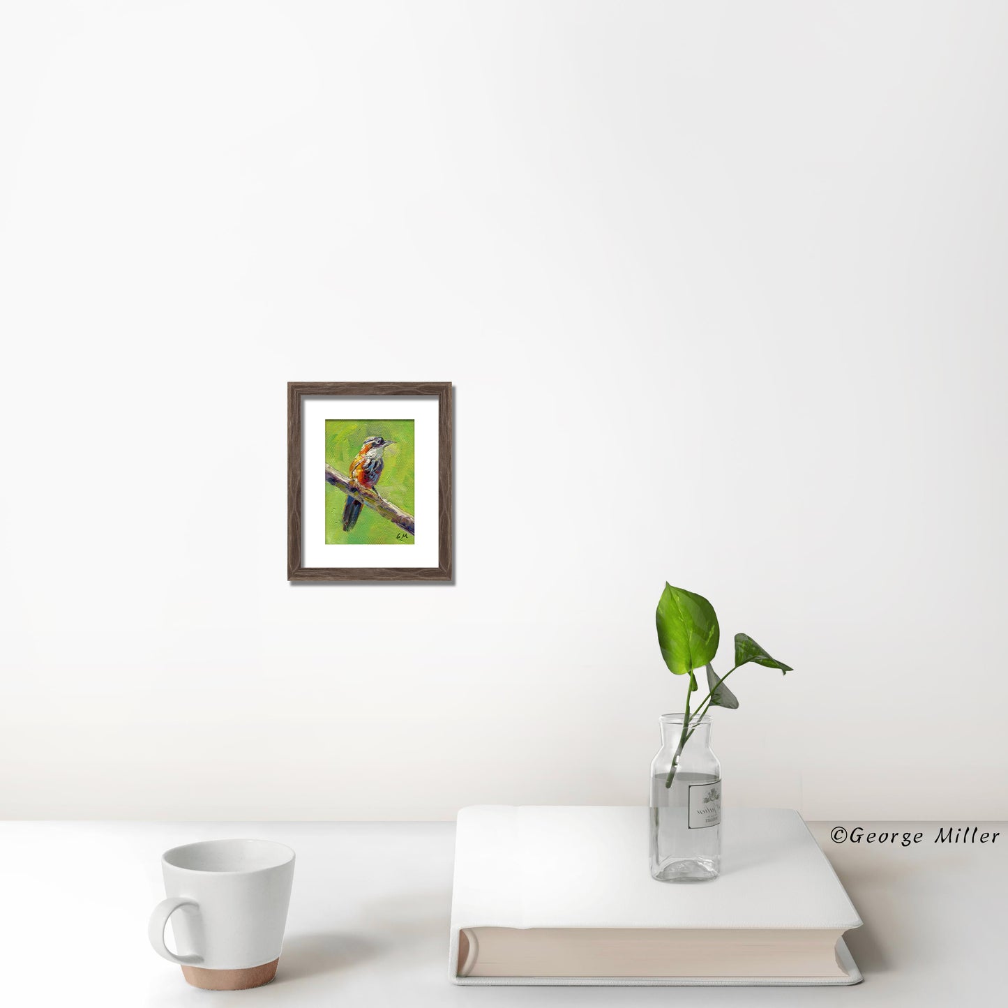 Modern Oil Painting, Bird on Branch, Textured Art, Original Artwork, Wall Decor