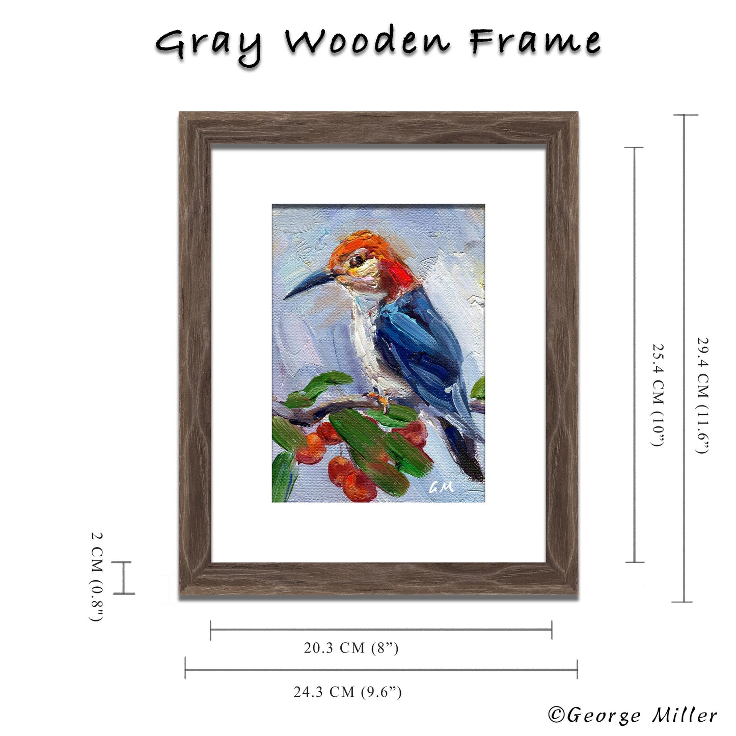 Red-Headed Woodpecker Painting, Original Oil on Canvas, Impasto Bird Art by George Miller