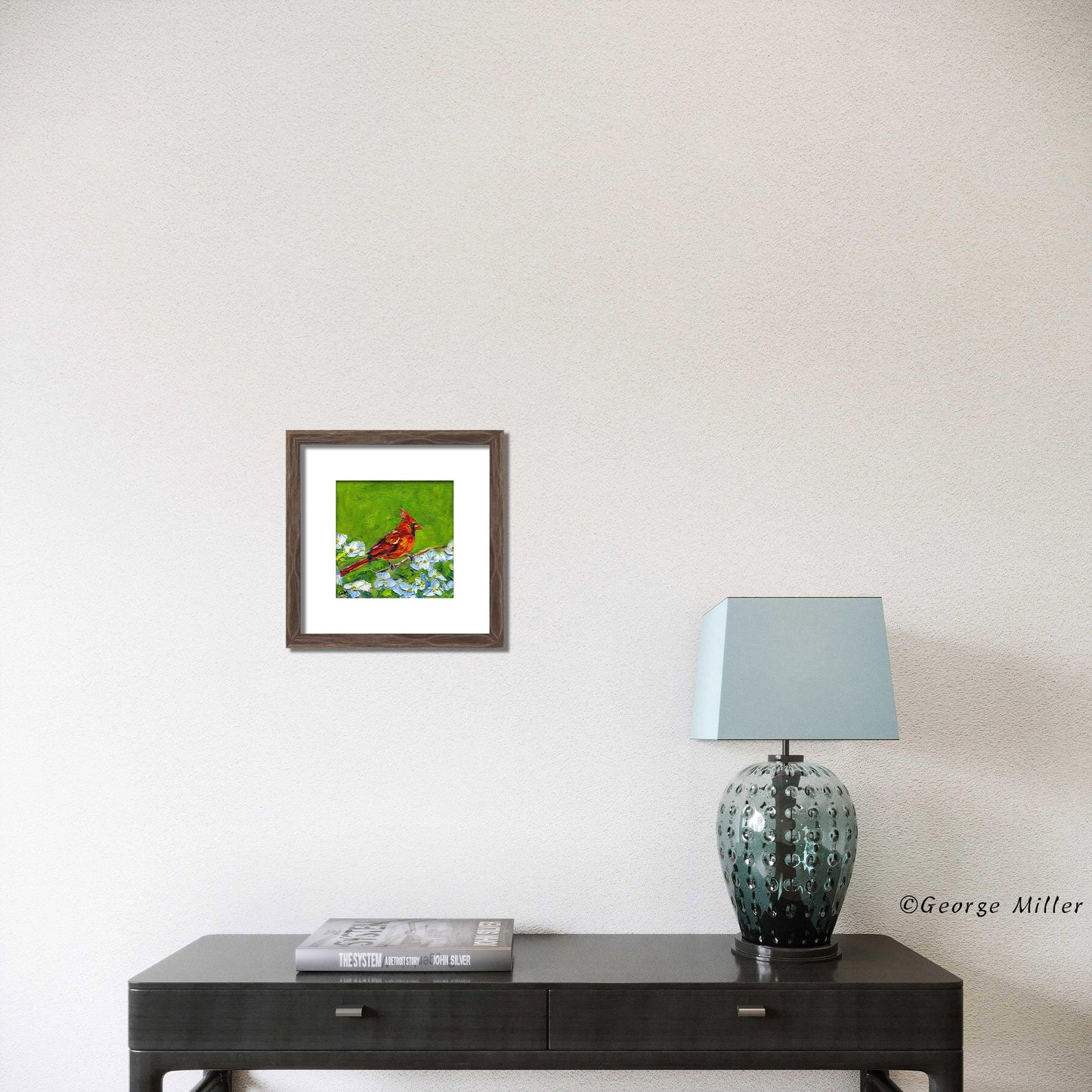 Small Bird Painting, Original Art by George Miller, Palette Knife Oil Painting, Textured Impasto, Cardinal Wall Art