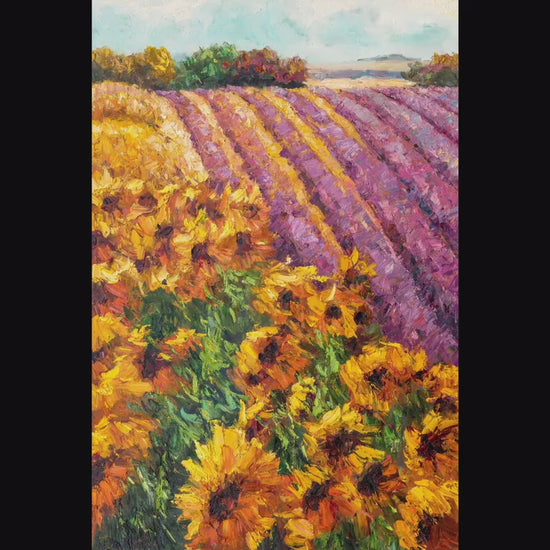 Original Large Oil Painting Sunflower Fields Tuscany - Contemporary Canvas Wall Art - Ready to Hang - Landscape