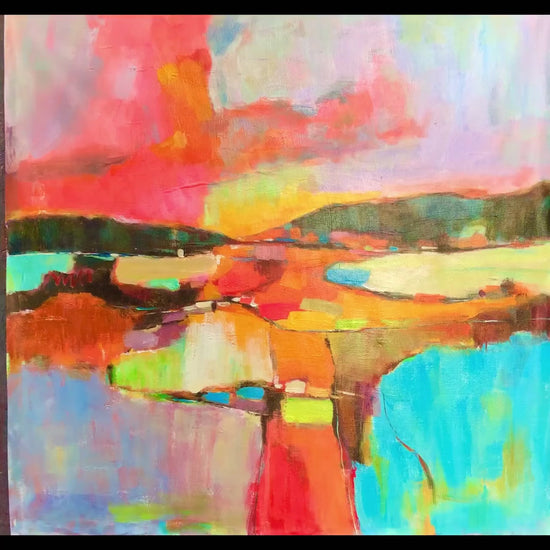 Original Abstract Landscape Painting - Vibrant Sunset - Textured Acrylic by George Miller