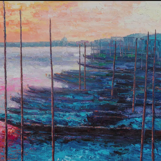Venice-inspired masterpiece: Hand-painted Oil Painting of Grand Canal Gondola at Dawn | Ready to Hang