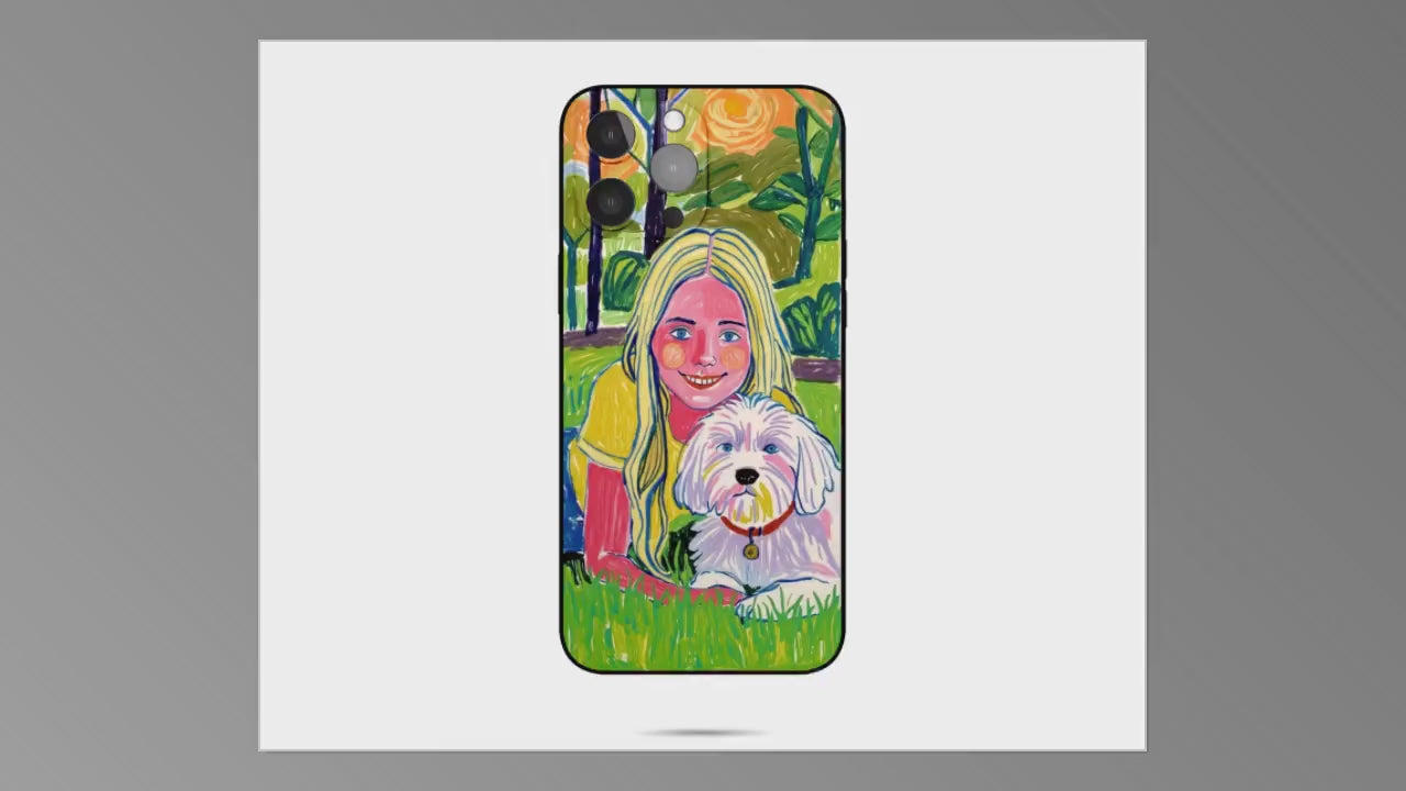 Custom Pet and Owner Portrait iPhone Case – Personalized Dog Cat Art iPhone Cover -  Compatible with iPhone 13, 14, 15, 16