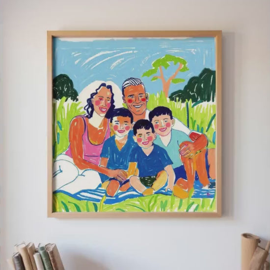 Custom Family Portrait Canvas – Illustrated Wall Art from Photo - Personalized Family Drawing – Giclee Canvas Print